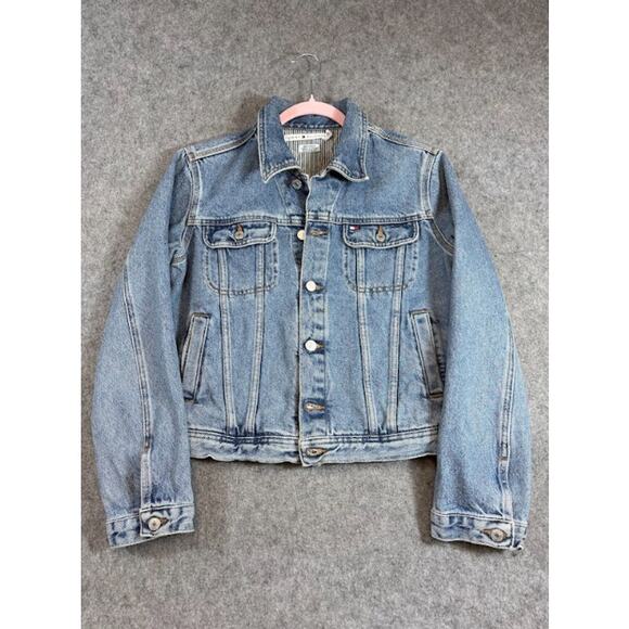 VTG Tommy Hilfiger Trucker Jean Jacket Women M Blue Stonewash Streetwear 90s Y2K - Picture 3 of 10